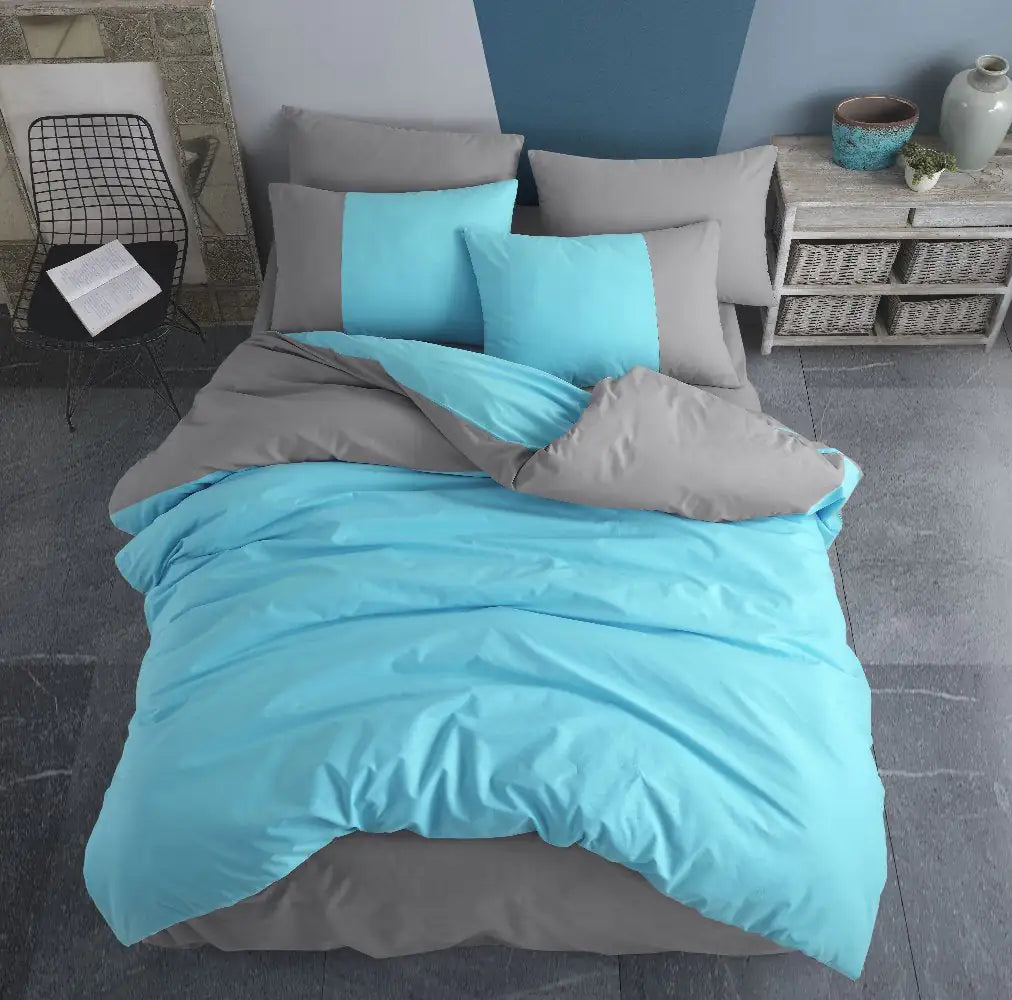 Diamond Turquoise 100% Cotton Poplin Double Bed Duvet Cover Set with Pillowcases