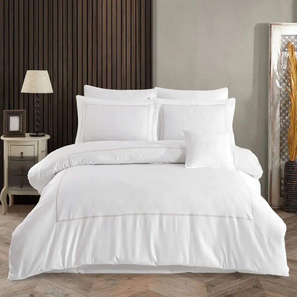 800 Thread Count Satin Double Duvet Cover Set - Soft Cotton Bedding, White