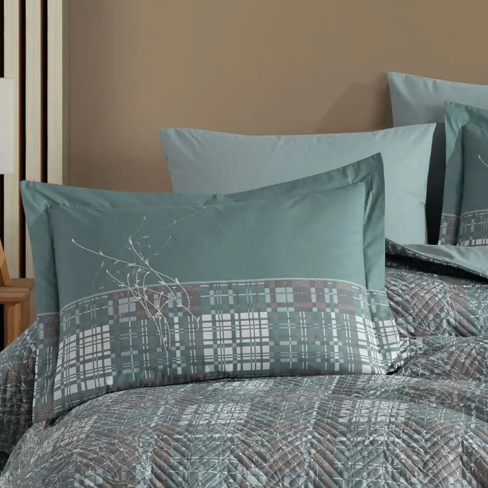 Lucia Green Quilted Duvet Cover Set - Double Size