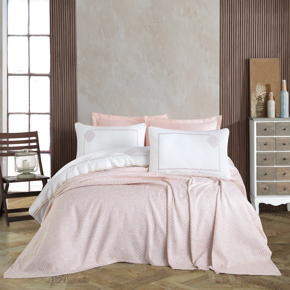 Greek Powder Color Double Pique Cotton Bedding Set