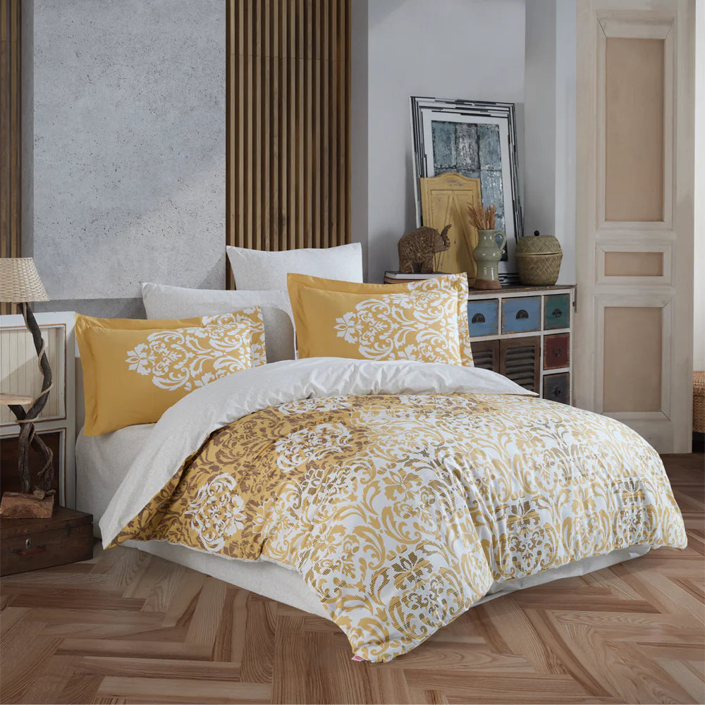 Gold Poplin Double Duvet Cover Set - 100% Cotton Bedding