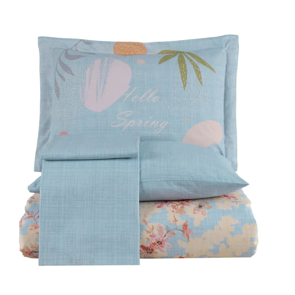 Hobby Lily Blue Floral 100% Cotton Poplin Duvet Cover Set with Sheet & Pillowcases