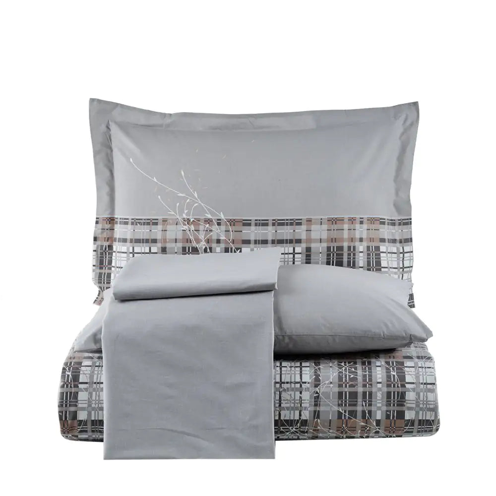 Gray Poplin Cotton Double Duvet Cover Set