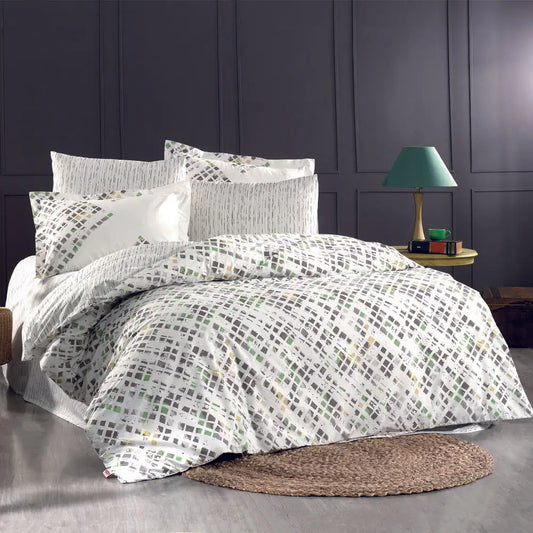 Green Poplin Double Duvet Cover Set - 100% Cotton Bedding