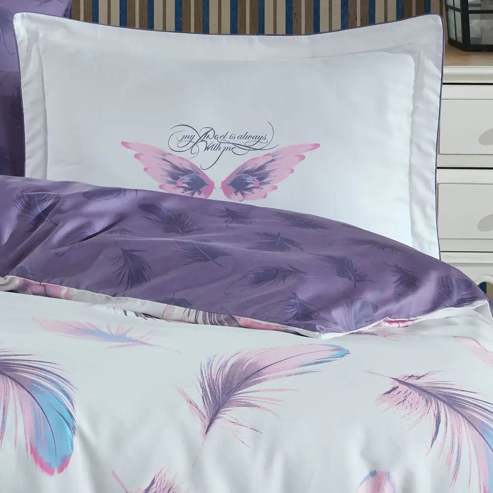 Double Satin Duvet Cover Set - 100% Cotton, Purple Luxury Bedding