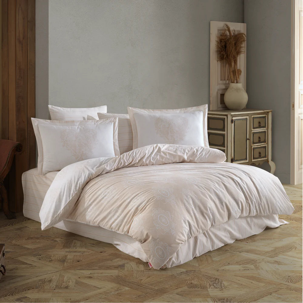 Beige Poplin Double Duvet Cover Set - 100% Cotton Bedding