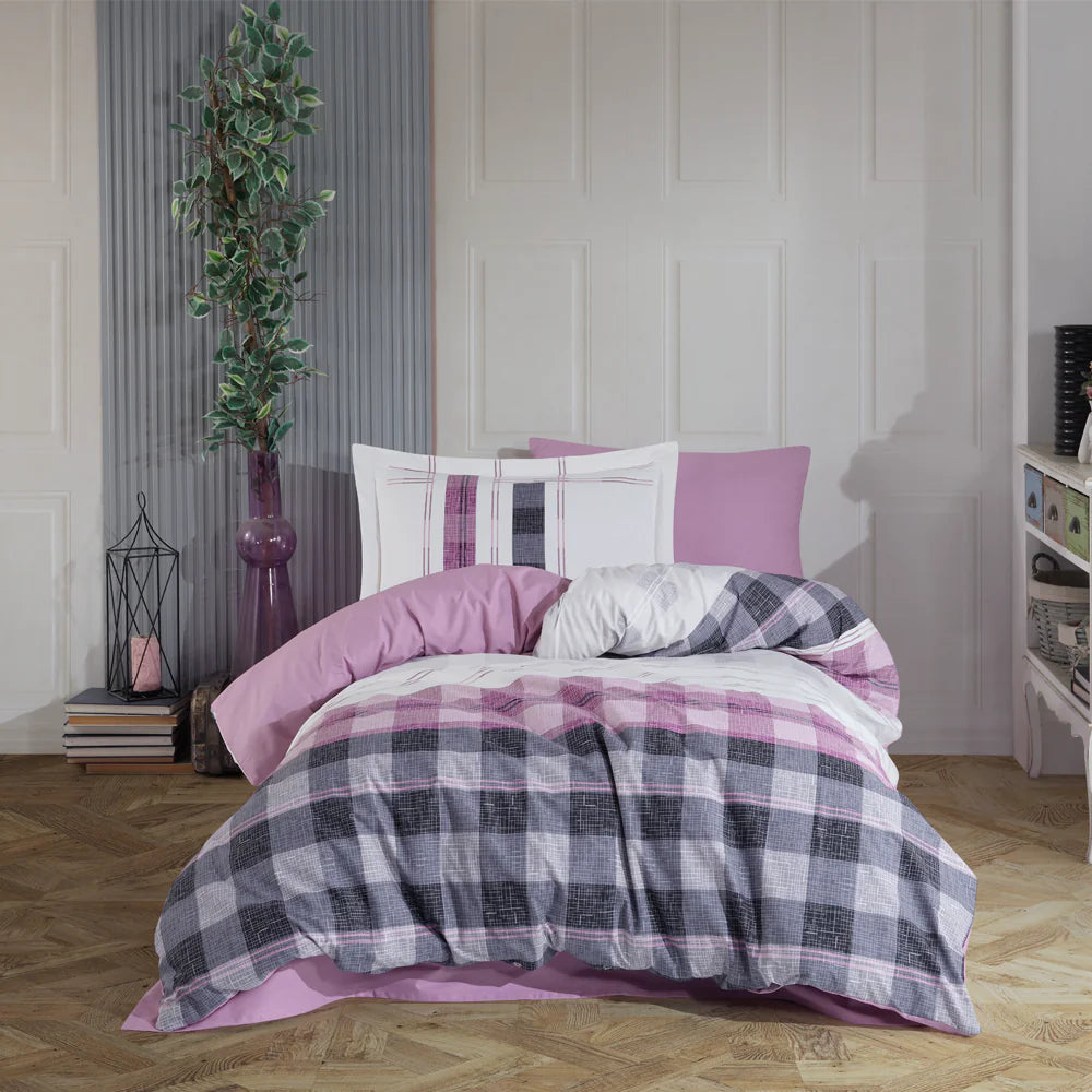 Soft Pink 100% Cotton Poplin Duvet Cover Set with Sheet & Pillowcase