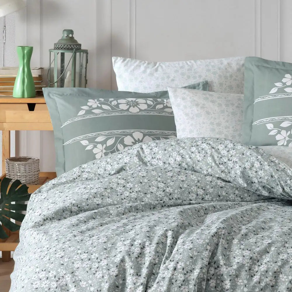 Green Poplin Double Duvet Cover Set - 100% Cotton Bedding