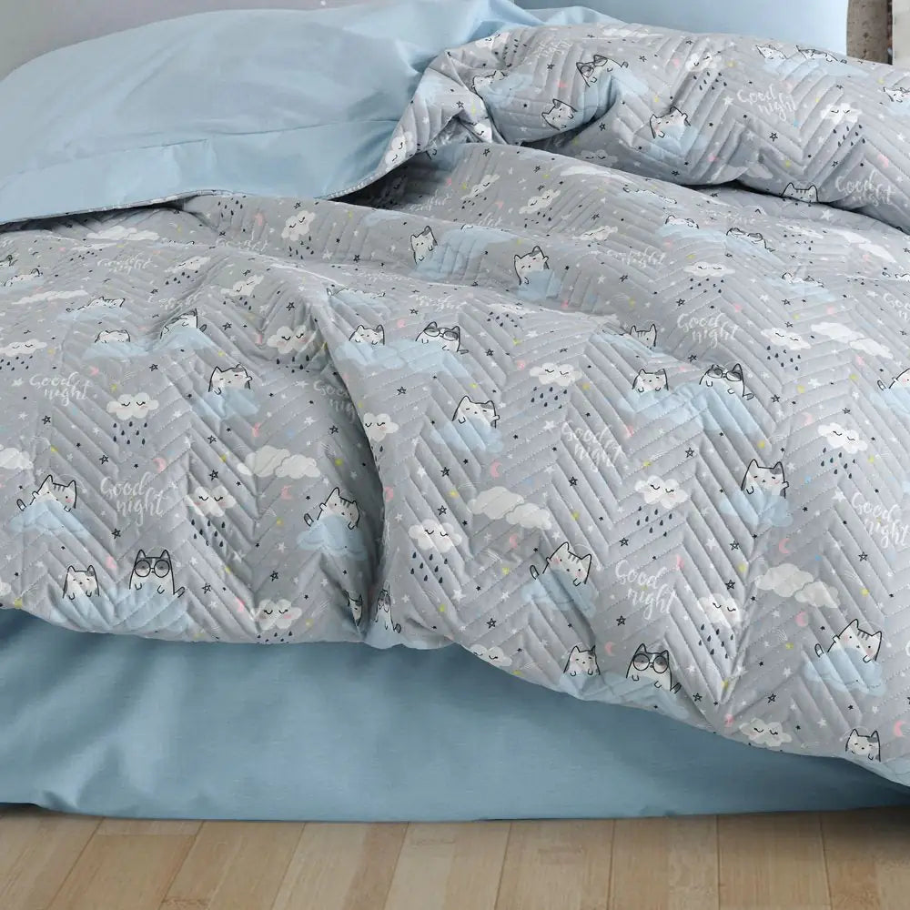 Gray Single Duvet Cover Set in 100% Cotton Poplin