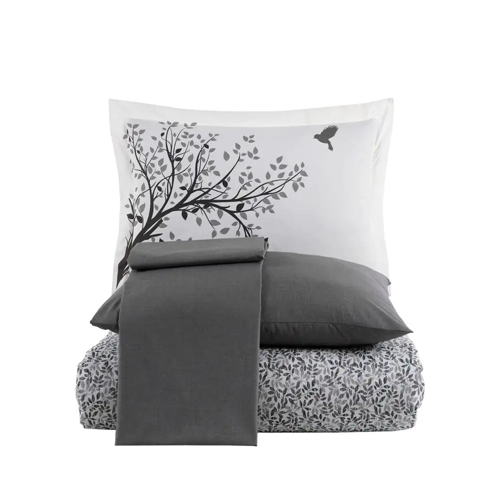 Gray Poplin Double Duvet Cover Set - Soft, Durable, Breathable