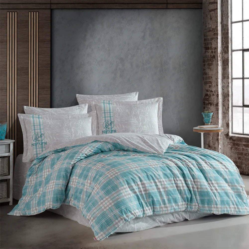 Turquoise Poplin Single Duvet Cover Set in Denim Style