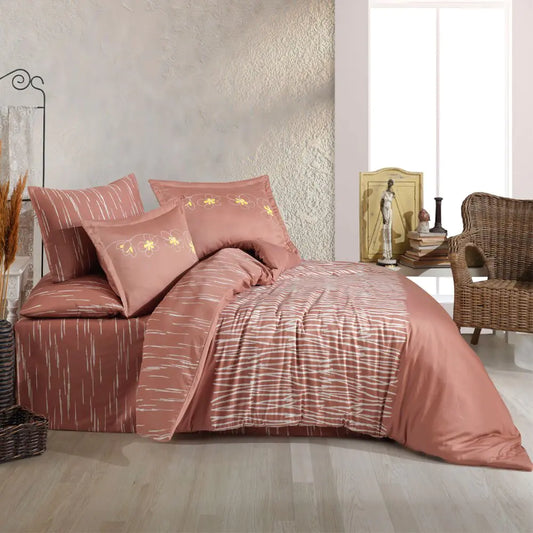 Double Satin Turkish Cotton Duvet Cover Set with 4-Piece Bedding