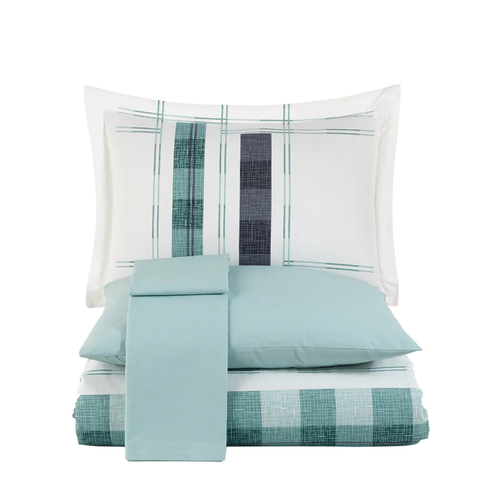 Green Poplin Cotton Duvet Cover Set with Pillowcase & Flat Sheet