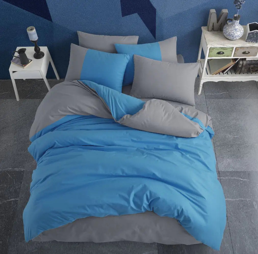 Duvet Cover Set in Diamond Blue Poplin, Double Size