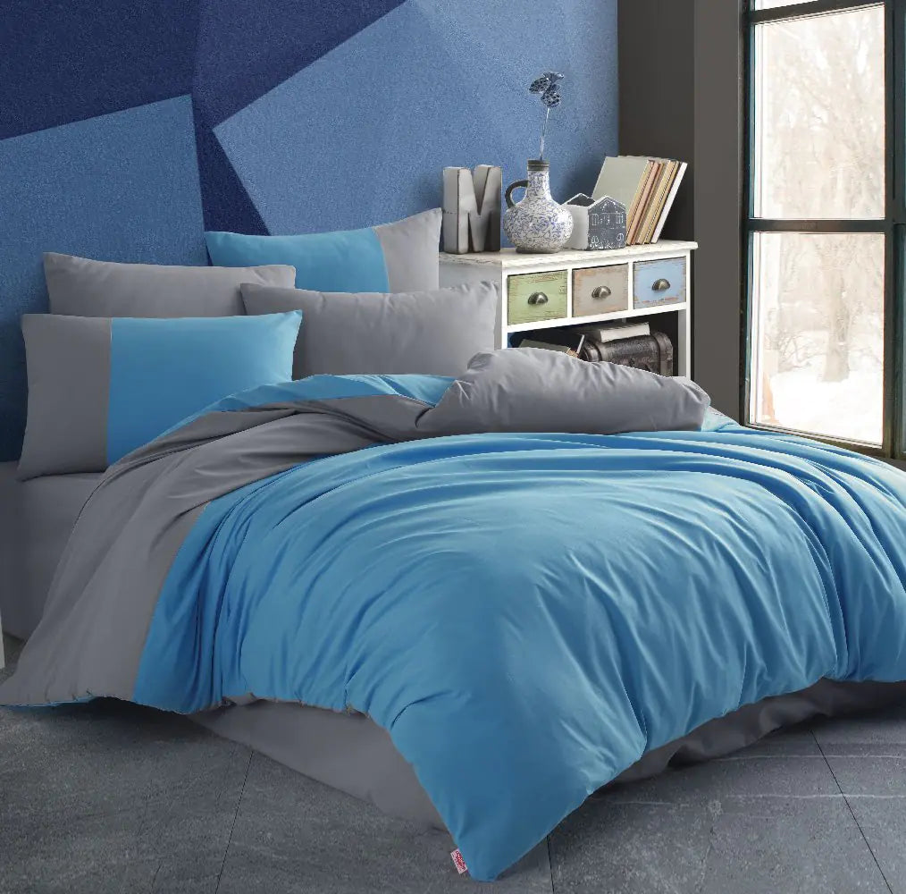 Duvet Cover Set in Diamond Blue Poplin, Double Size