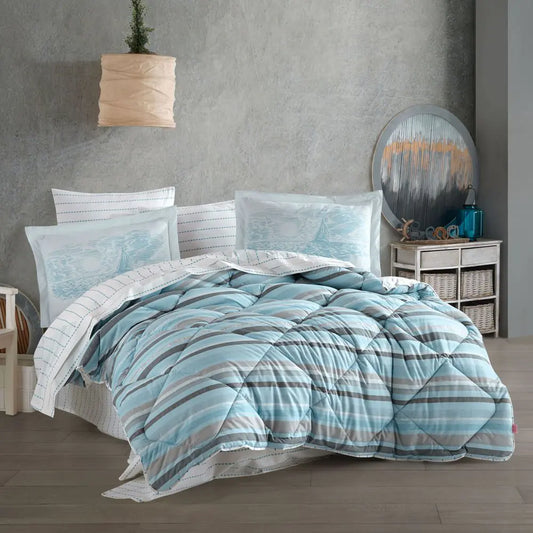 Aqua Poplin Double Bedding Set - 100% Turkish Cotton