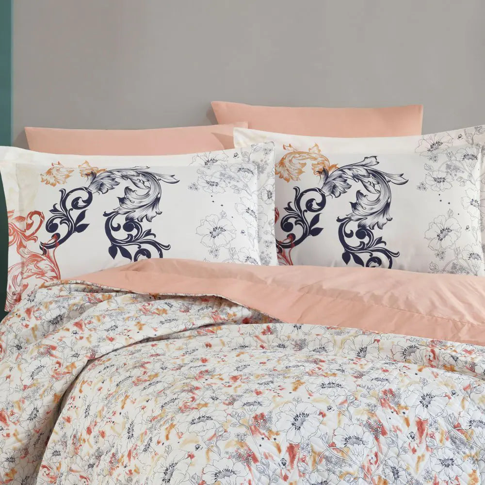 Salmon Double Poplin Quilted Duvet Cover Set - All-Season 100% Cotton