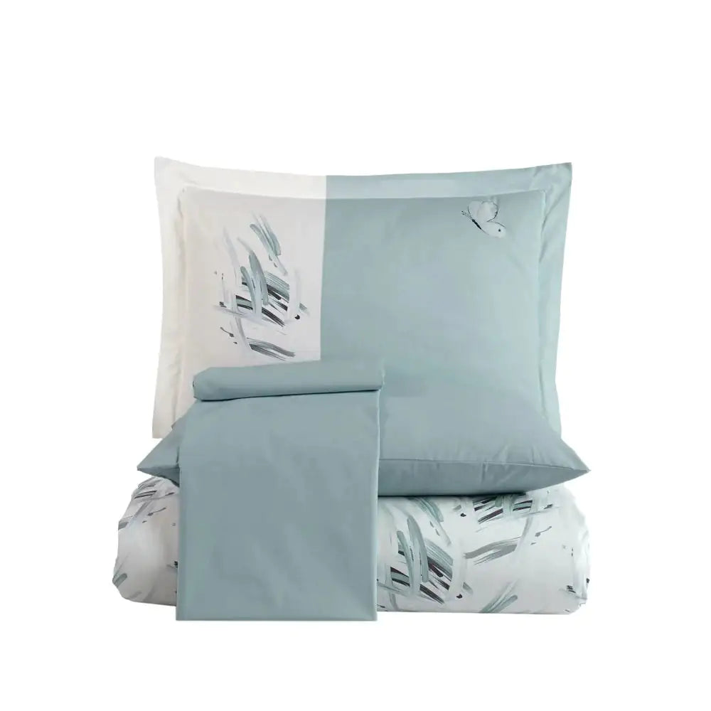 Ice Blue Poplin Cotton Double Duvet Cover Set with Pillowcases