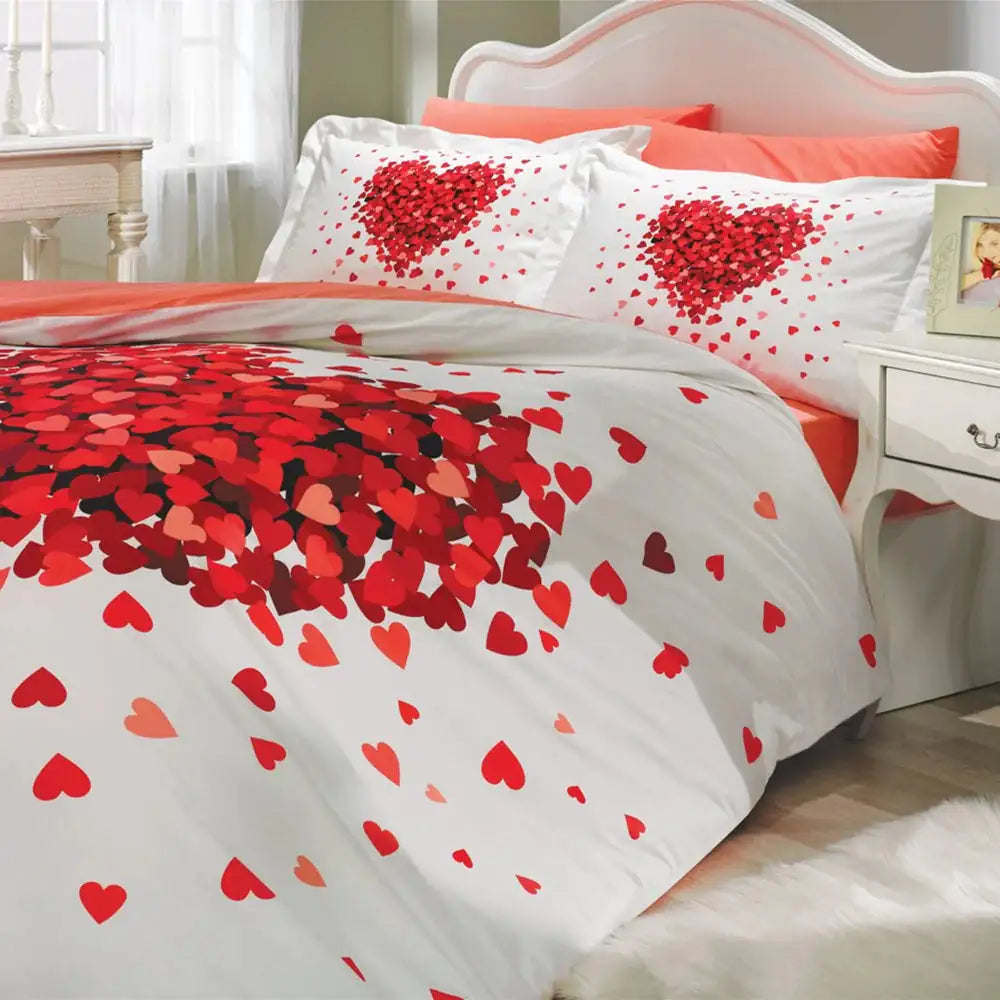 Red Poplin Double Duvet Cover Set - 100% Cotton