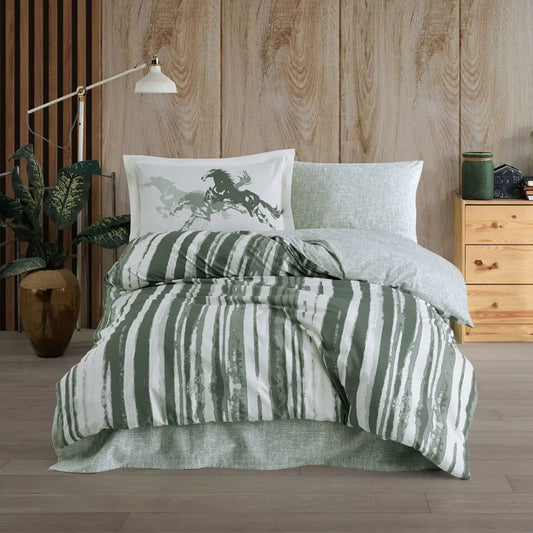 Cascade Green 100% Cotton Poplin Single Bed Duvet Cover Set