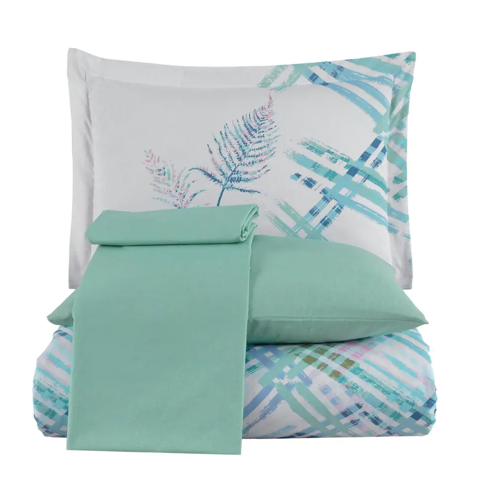 Aqua 100% Cotton Double Duvet Cover Set with Pillowcases & Sheet