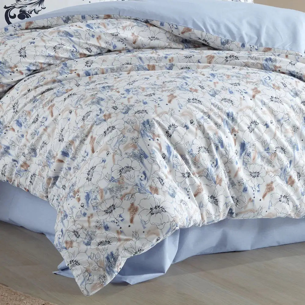 Double Duvet Cover Set - Hobby Fiesta Blue Poplin Cotton Bedding