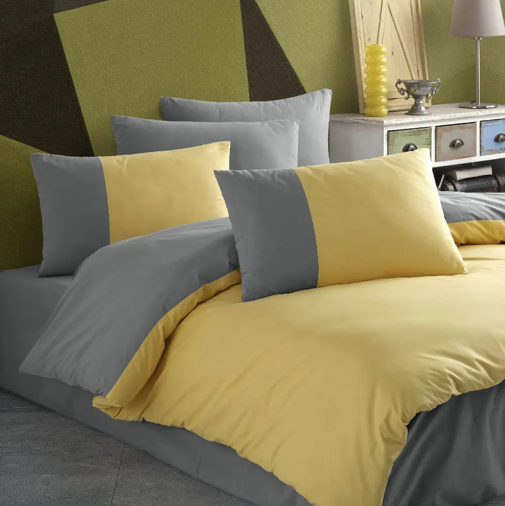 Poplin Double Duvet Cover Set with Diamond Pattern - Yellow