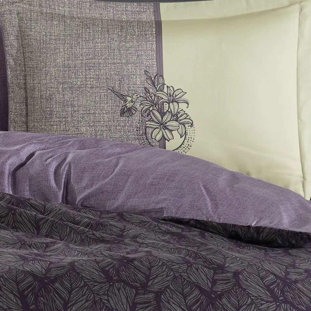 Hobby Lotus Purple Double Satin Duvet Cover Set - 6-Piece Bedding Set