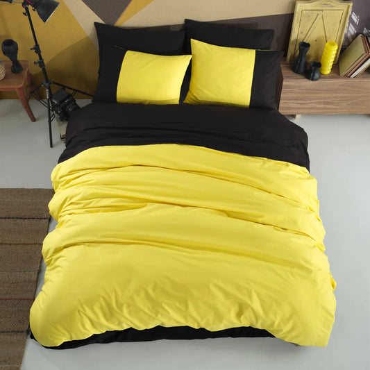 Poplin Double Duvet Cover Set - Yellow & Black Hobby Diamond