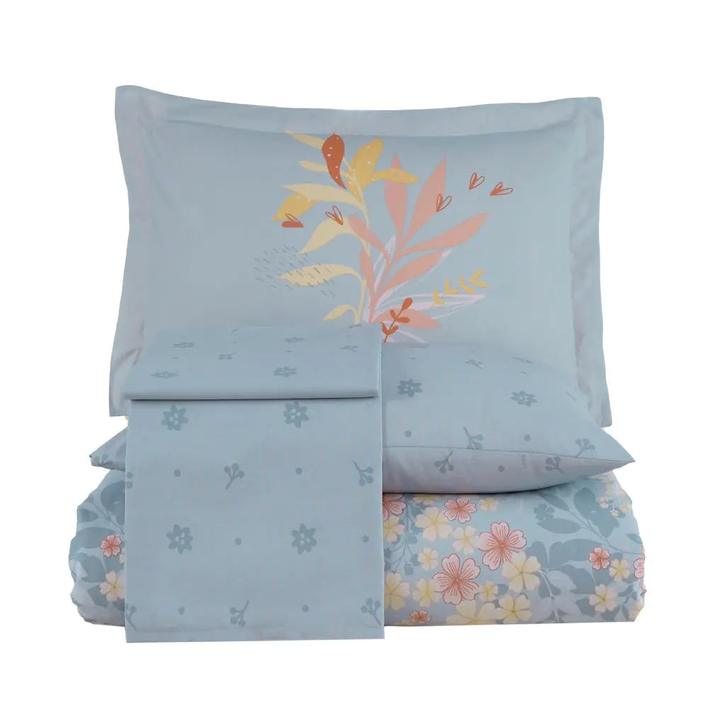 Double Duvet Cover Set - 100% Cotton, Includes Duvet Cover, Flat Sheet & Pillowcases