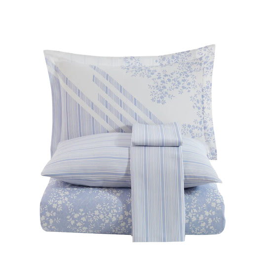 Romance Blue Poplin Single Duvet Cover Set with Pillowcase