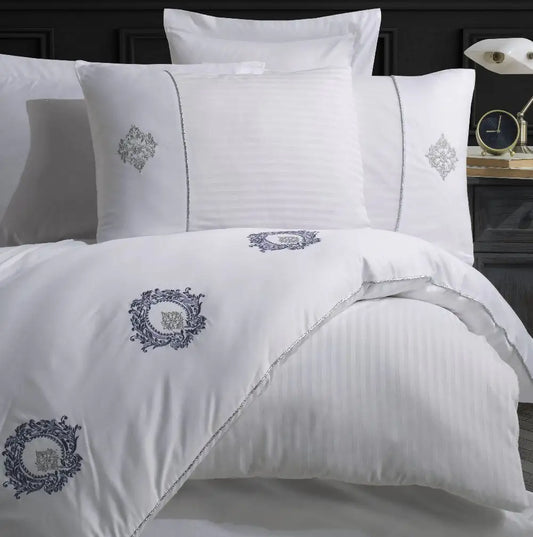 Luxury Satin Double Embroidery Duvet Cover Set, 100% Cotton