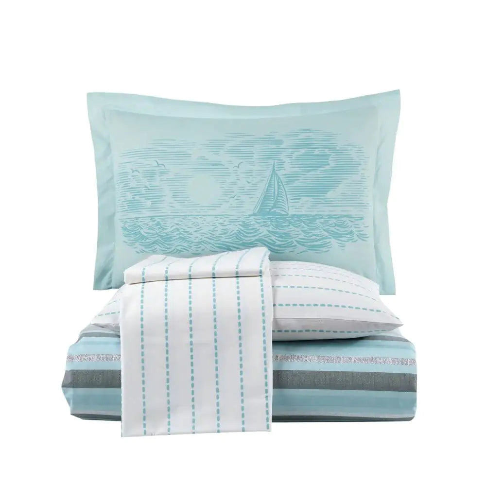 Aqua Poplin Double Duvet Cover Set - 100% Cotton Bedding