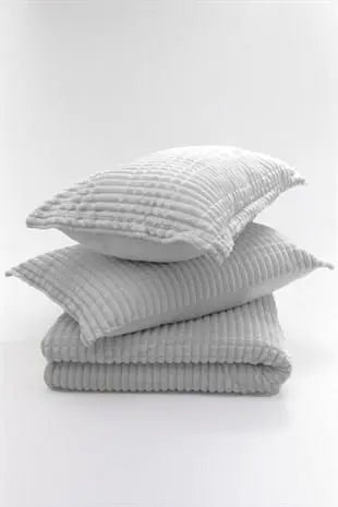 Modern 3-Piece Double Blanket Set with Pillowcases - Soft Gray