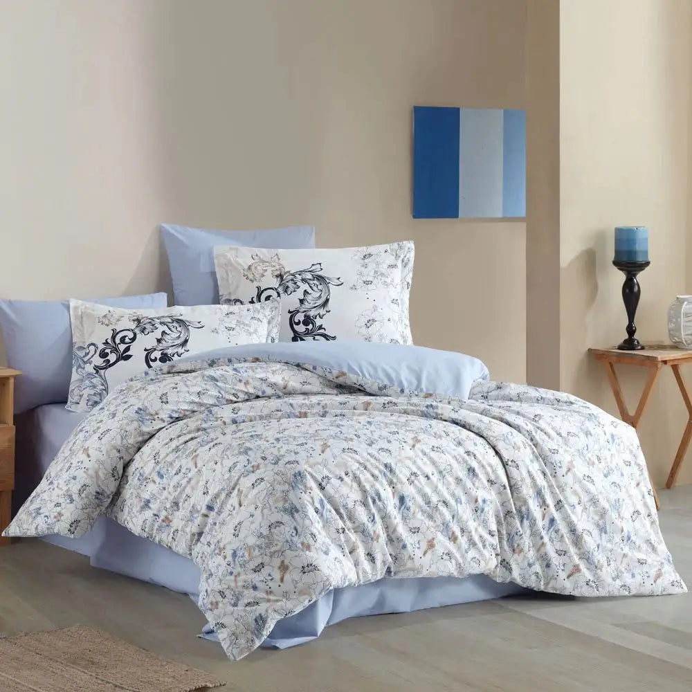 Double Duvet Cover Set - Hobby Fiesta Blue Poplin Cotton Bedding