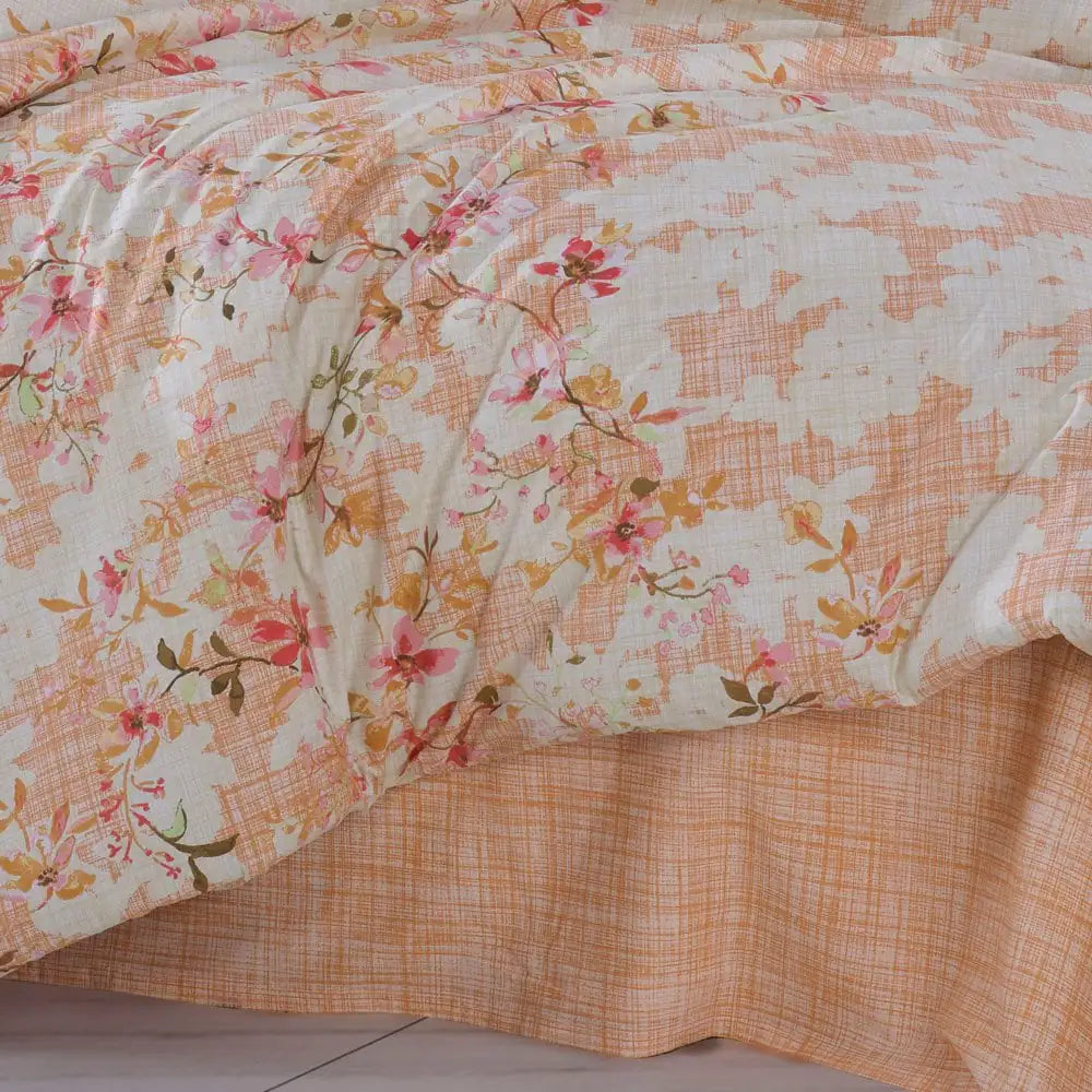 Hobby Lily Salmon Poplin Double Duvet Cover Set - 100% Cotton