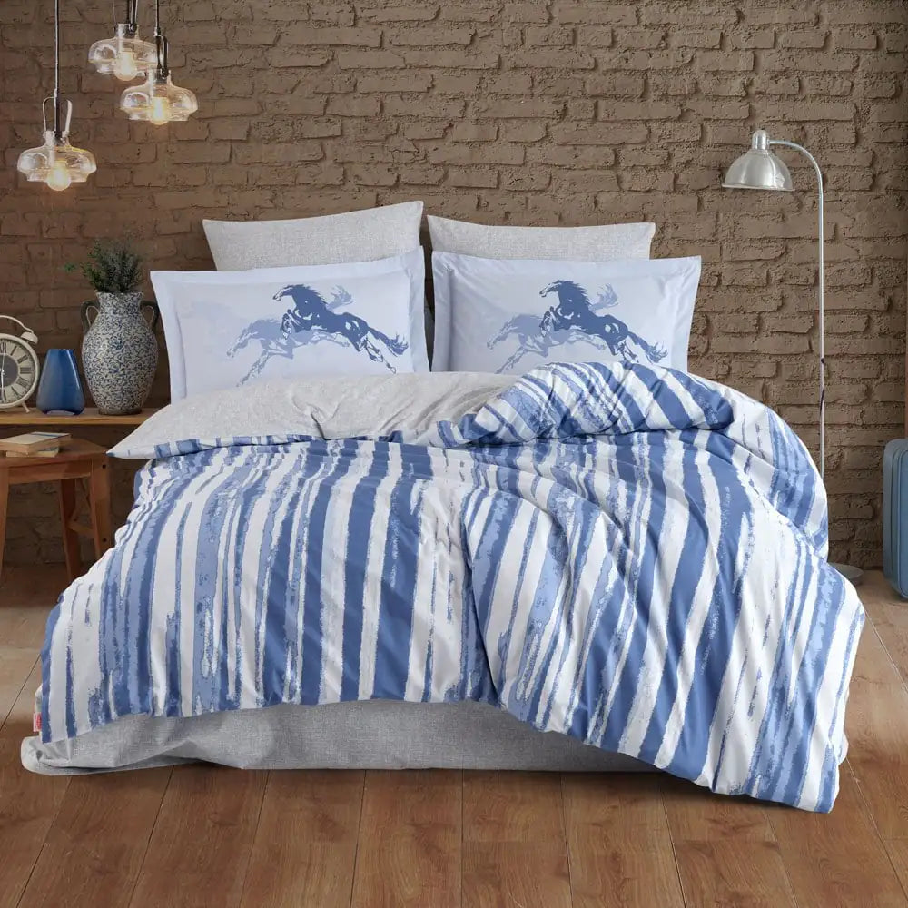 Cascade Blue Poplin Double Bed Duvet Cover Set - 100% Cotton