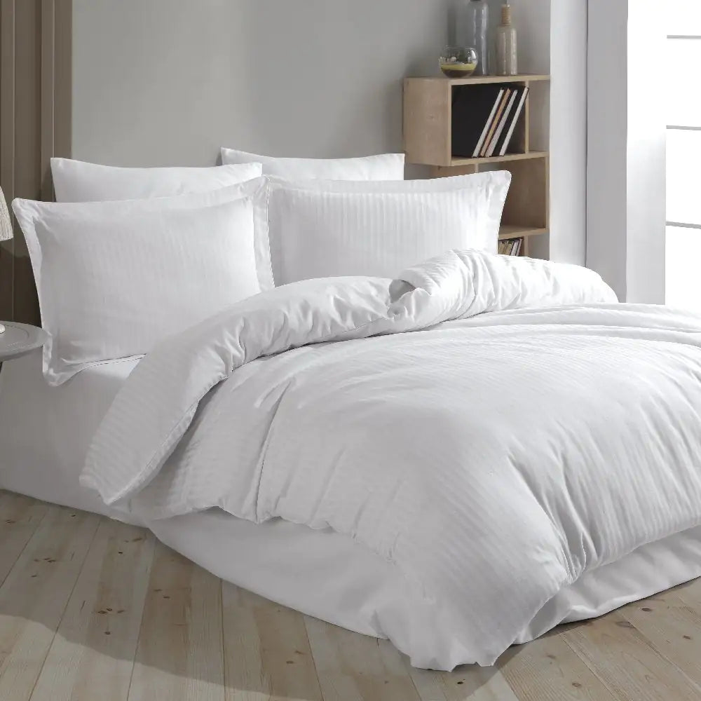 Double Jacquard Satin Duvet Cover Set - Striped White Design