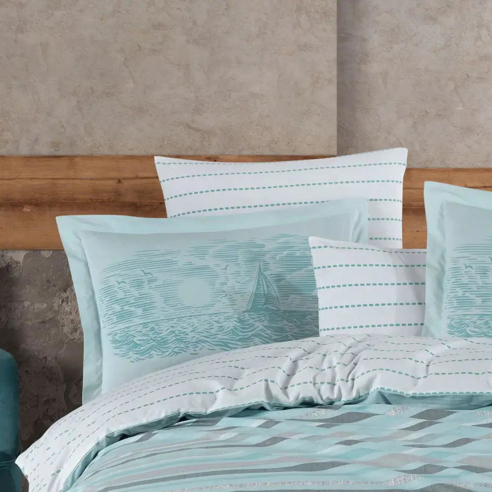 Aqua Poplin Double Duvet Cover Set - 100% Cotton Bedding