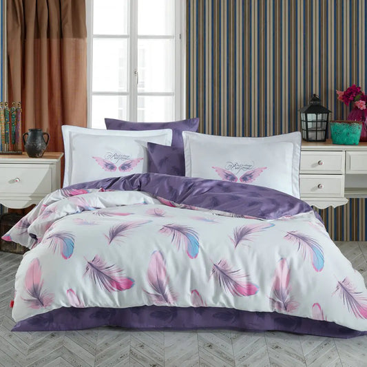 Double Satin Duvet Cover Set - 100% Cotton, Purple Luxury Bedding