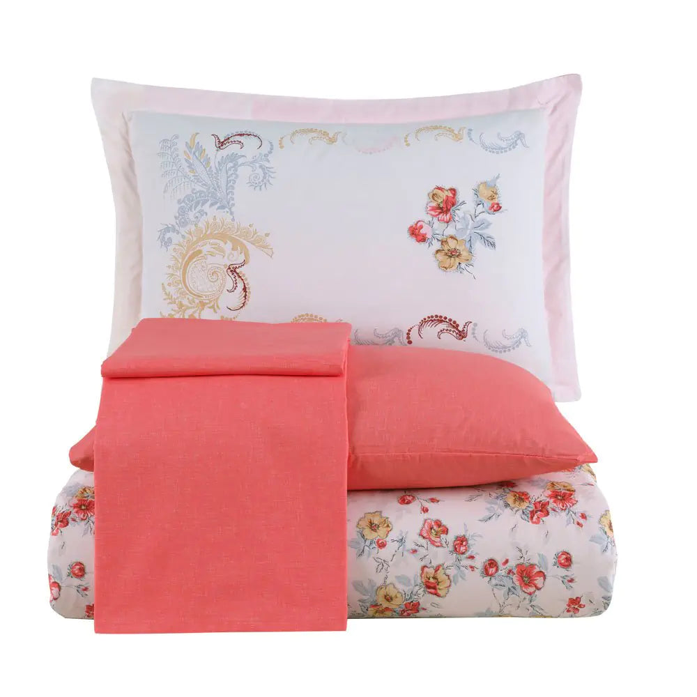 Double Red Cotton Duvet Cover Set with Pillowcases