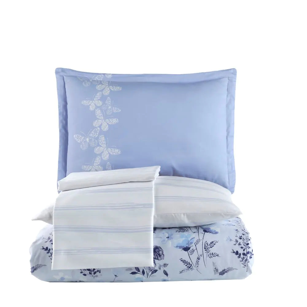 Emily Blue Satin Duvet Cover Set - 4-Piece Double Bedding