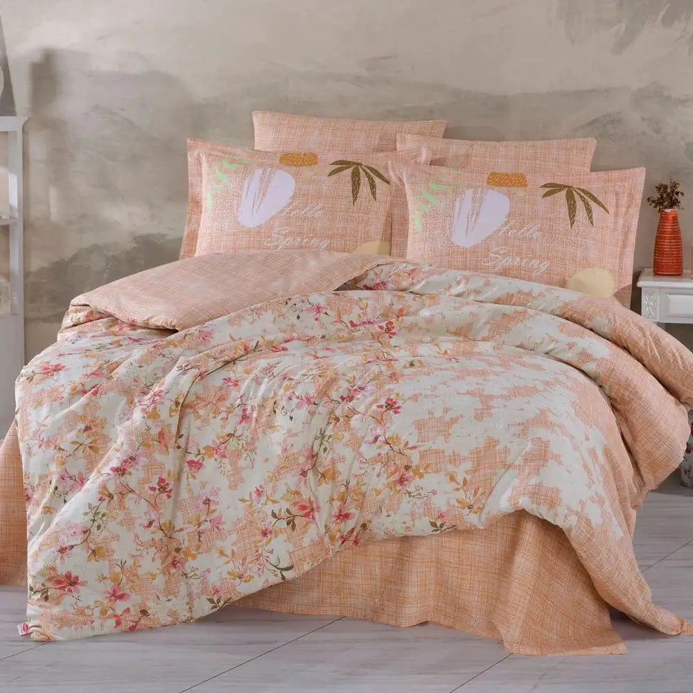 Hobby Lily Salmon Poplin Double Duvet Cover Set - 100% Cotton