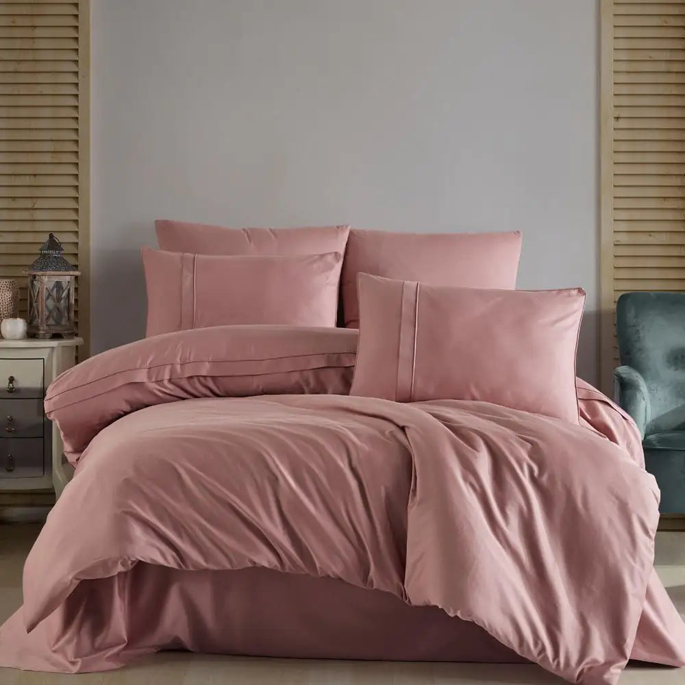 Hobby Plain Powder 300TC Double Satin Duvet Cover Set - Soft Cotton Bedding