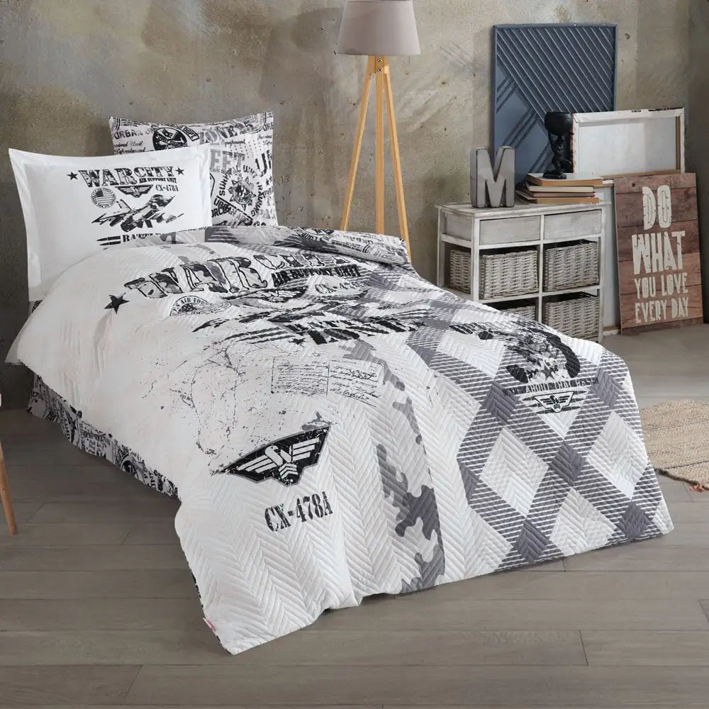 Gray Kapitone Stitch Cotton Duvet Cover Set with Pillowcase