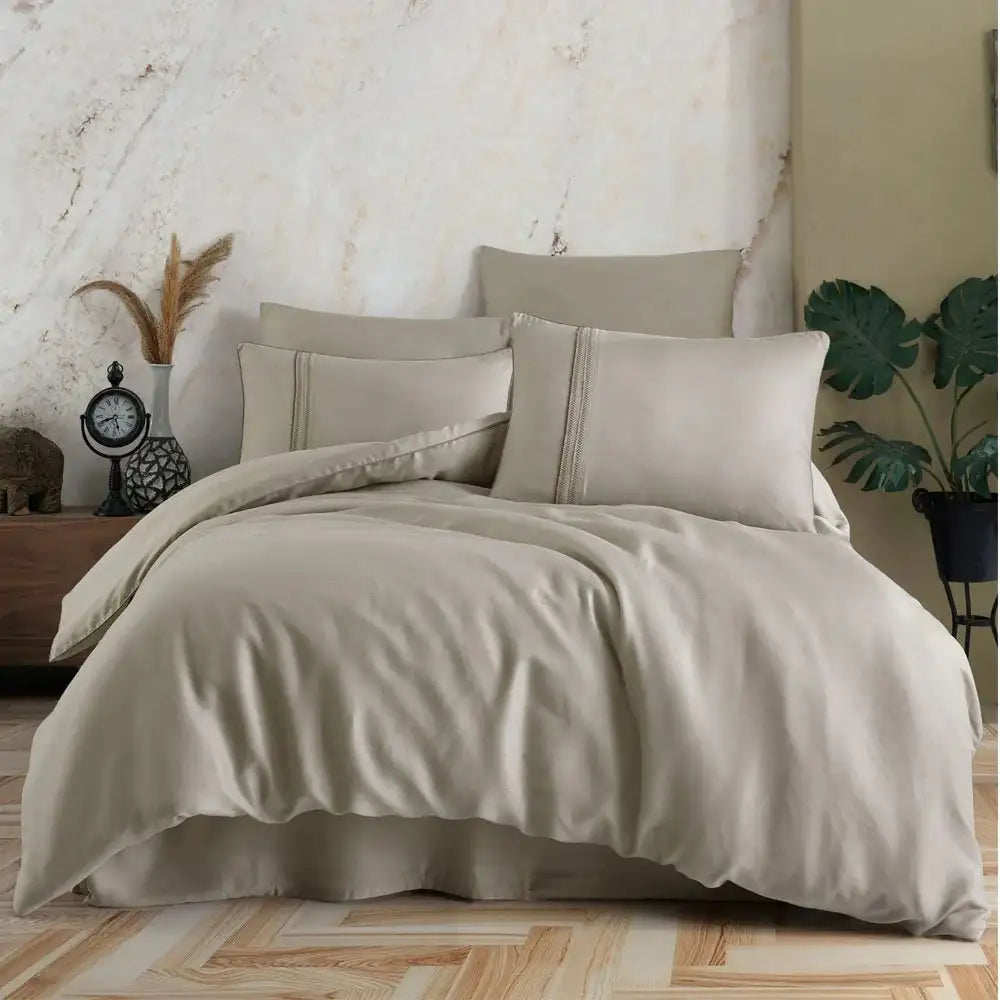 Modal Silk Double Bedding Set - Beige Luxury Bedlinen