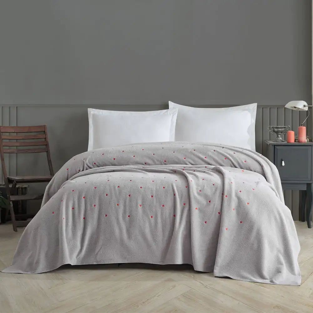 Light Grey Single Embroidery Love Bedspread