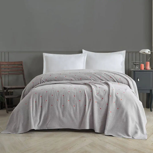 Light Grey Single Embroidery Love Bedspread