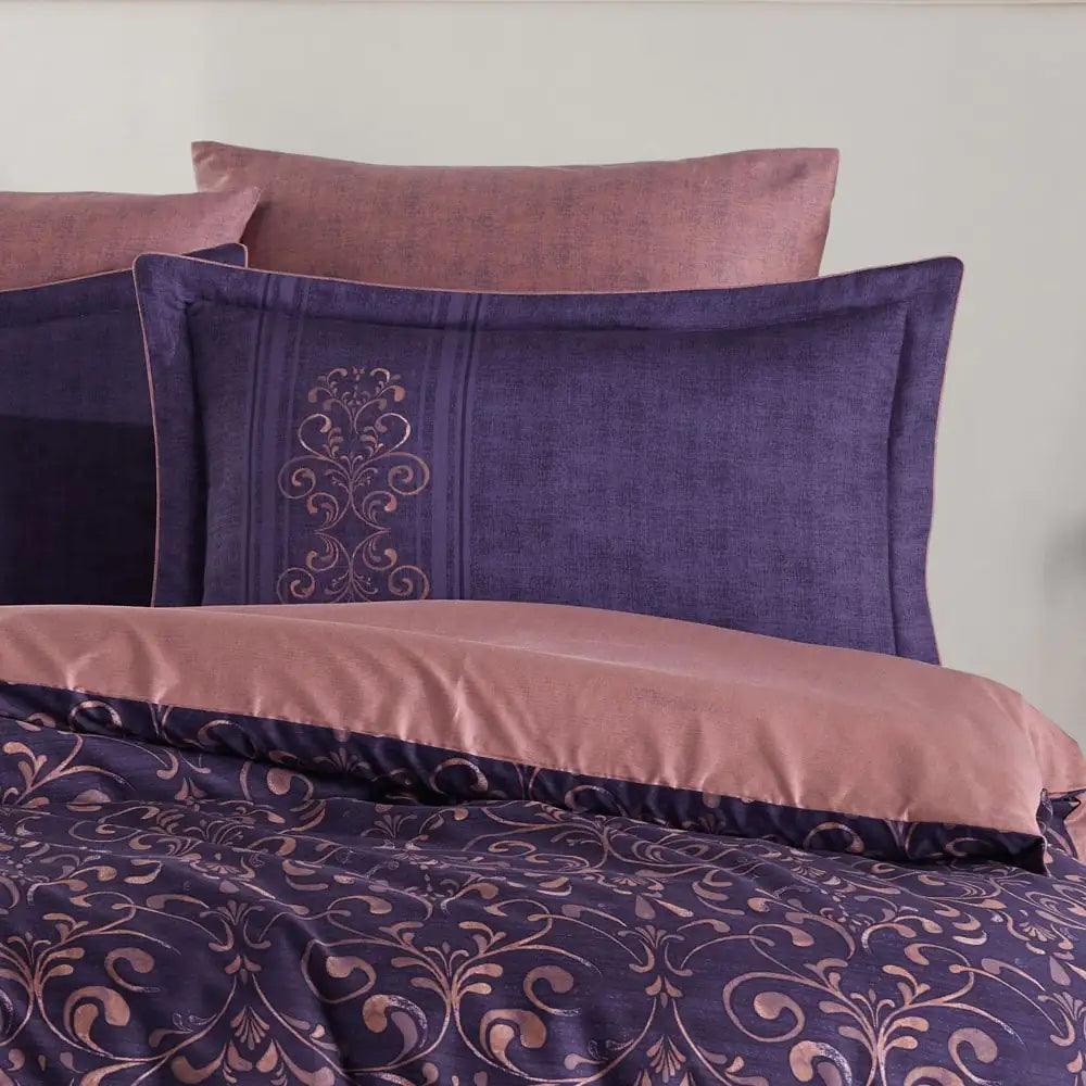 Double Satin Duvet Cover Set in Gris Purple