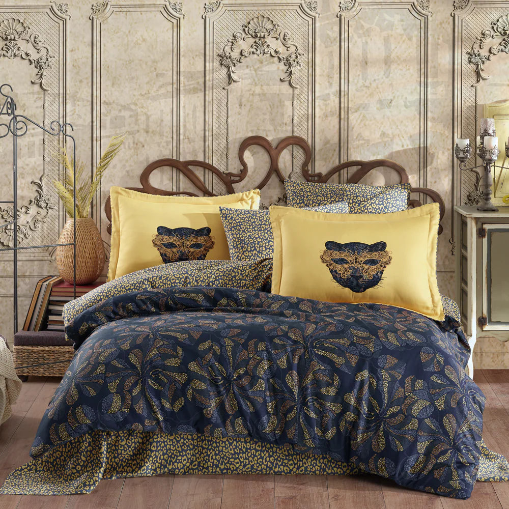 Luxury Satin Duvet Cover Set - Yellow Floral Double Bedding